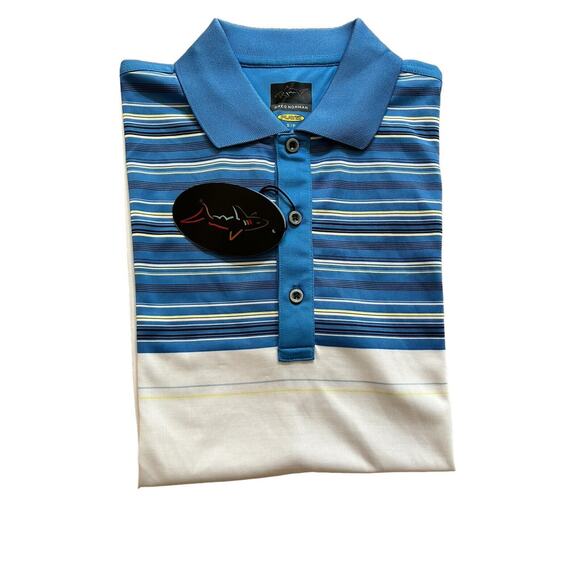 Greg Norman Golf Shirt Play Dry Performance Sz S Blue white Stripes NWT $75 - Picture 7 of 11